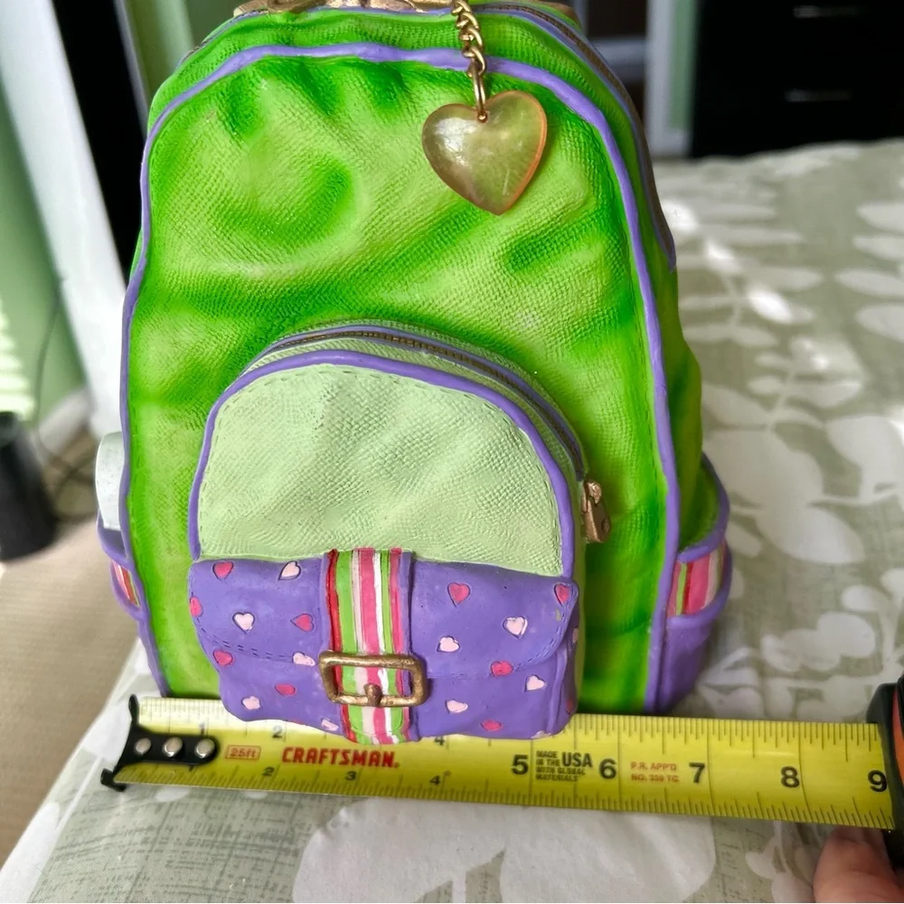 VTG Vibrant Green & Purple Rustic 3D Textured Backpack Bag Piggy Bank Accent